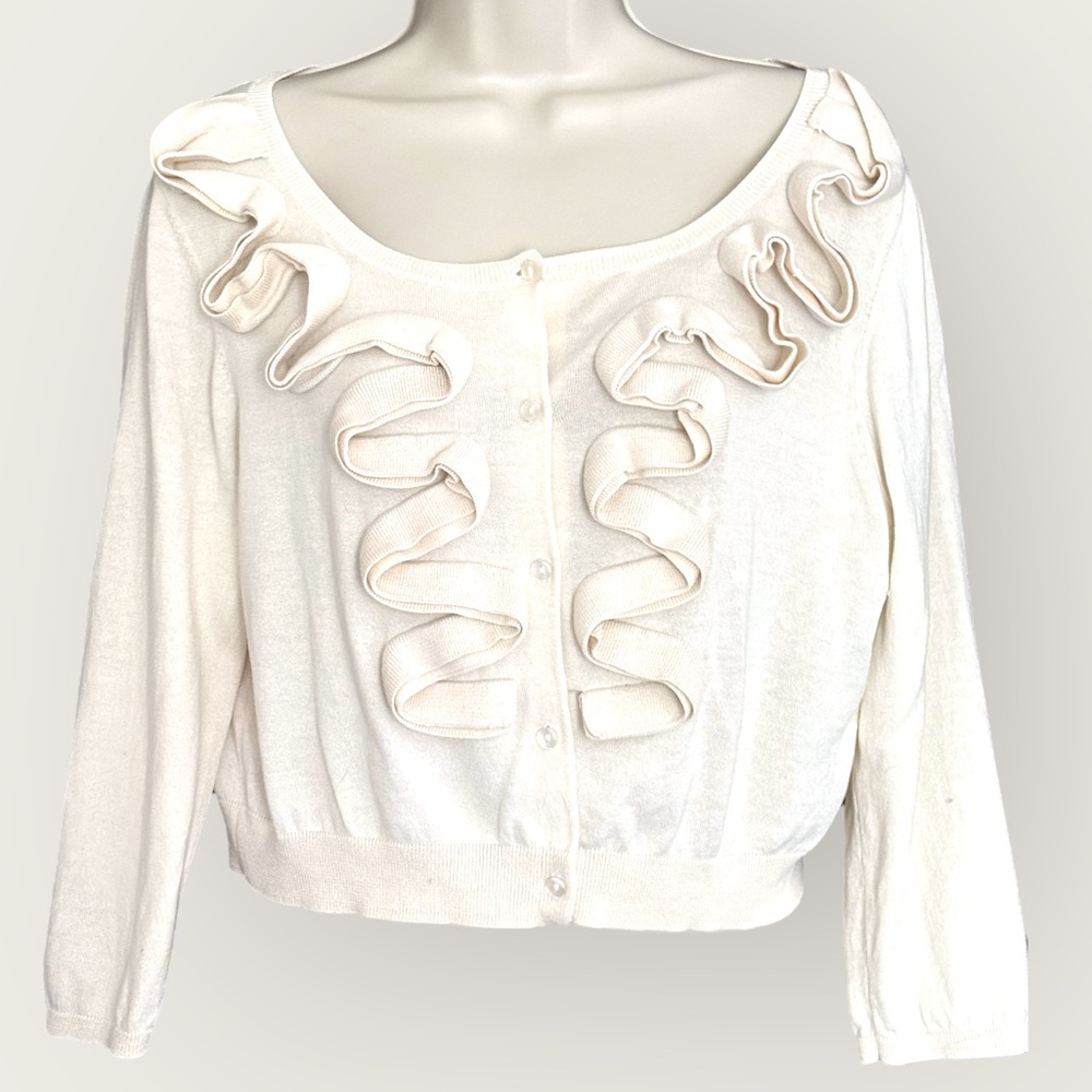 ANTONIO MELANI Cream Ruffled 3/4 Sleeve Blouse